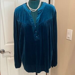 Elegant Teal Velvet Women's Top Long Sleeve Plus 3X